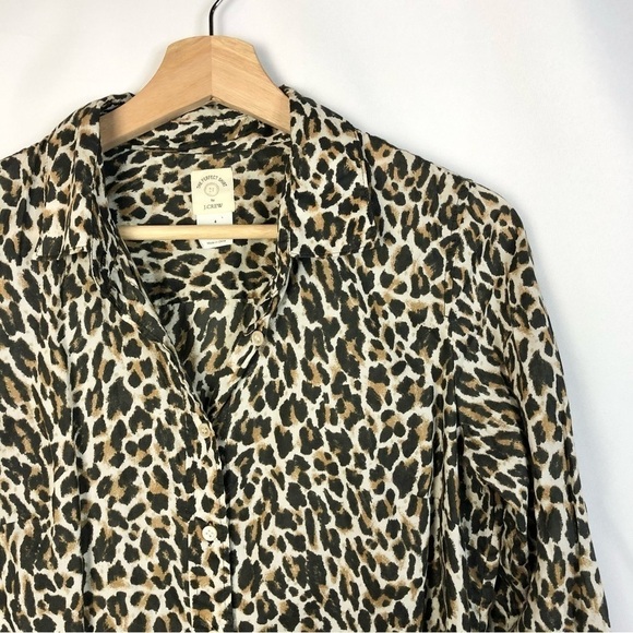 J. Crew The Perfect Shirt Beige & Brown Leopard Long Sleeve Button Down 4 - Picture 3 of 4